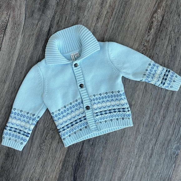 Janie & Jack | Baby Blue Feather Fair Isle Baby Fair
Isle Cardigan 12-18mo. - Picture 1 of 6